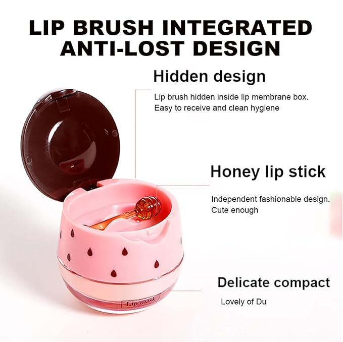Strawberry Lip Balm and Sleeping Mask, Bee Honey Pot, Scrub Exfoliator, Day & Night Care - Hydrate, Repair, Prevent Dry