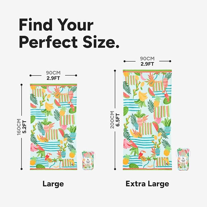 Dock & Bay Beach Towel - Quick Dry, Sand Free - Compact, Lightweight - 100% Recycled - Includes Bag - Tropicana Treat - Extra Large (200x90cm, 78x35)