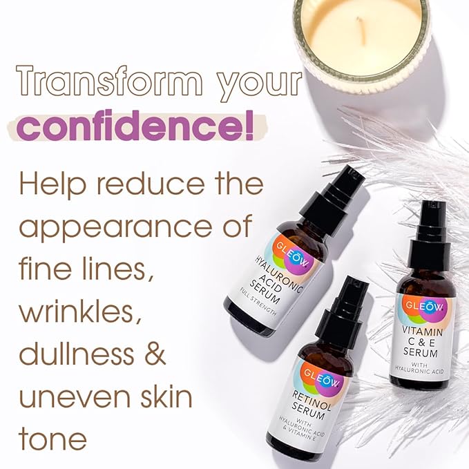 Retinol Serum for Face, Vitamin C with Hyaluronic Acid Face Serum for Women and Men, Glow Total Package Skin Care Set, Targets Appearance of Uneven Skin Tone and Dryness 3x2 oz