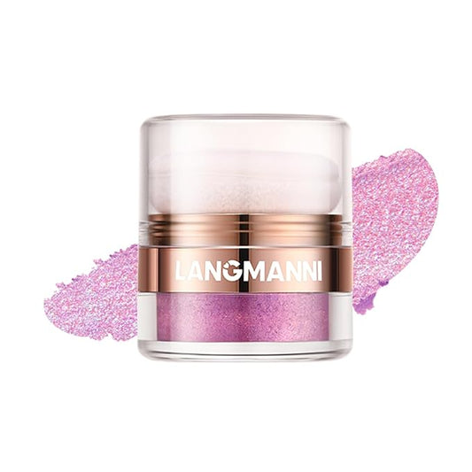 Glitter Body Highlighter Powder Body Shimmer Sparkle Face Brightening Highlighter Powder for Face Eyes Body Glow Makeup With sponge head（Purple）