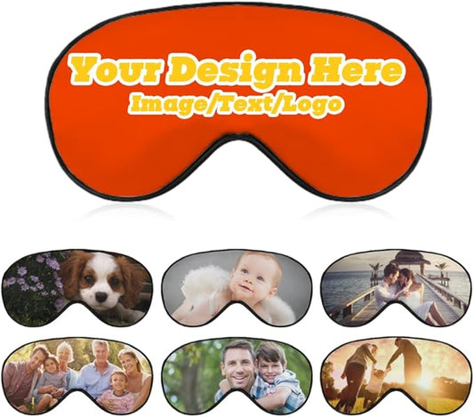 Custom Personalized Sleep Eye Mask Add Any Photo Text Logo Design Your Own Soft Blindfold Eyemask Blackout Eye Cover for Men Women Home Travel Offices, OrangeRed, 8.1"x4.1"