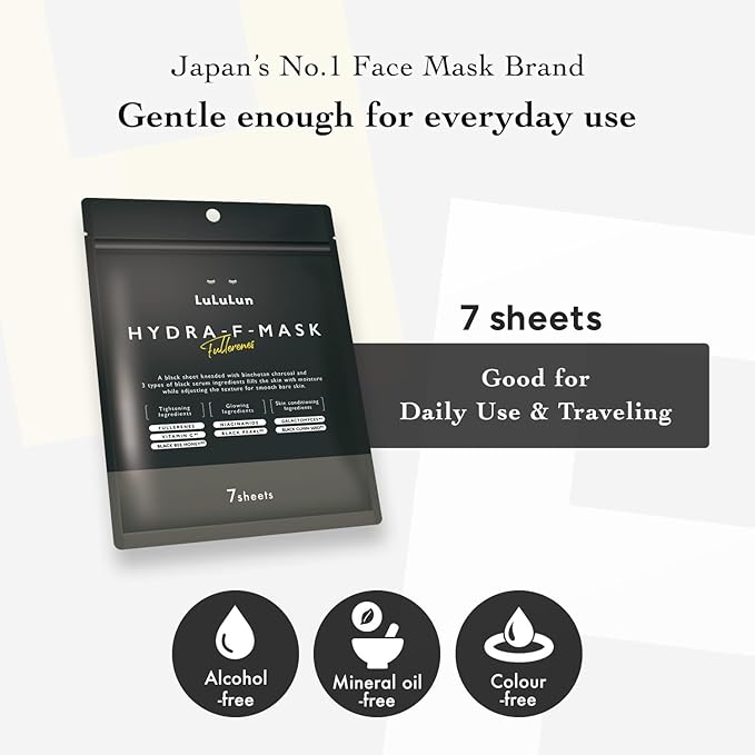 Lululun 21 EA Exfoliating Face Mask Sheets for Pore Cleansing, Charcoal Face Mask for Women & Men with Black Peal, Honey, Cummins Seed& Eucalyptus, Facial Mask & Sheet Masks, Japanese Skincare HYDRA-F