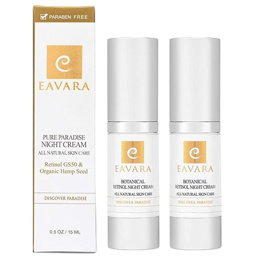 Organic Retinol Night Cream, Anti Aging Overnight Natural Face Moisturizer Cream with Hyaluronic Acid, Shea Butter, Jojoba Oil, Aloe Vera, Helps with Fine Lines & Wrinkles 0.5 Fl Oz (Pack of 2)