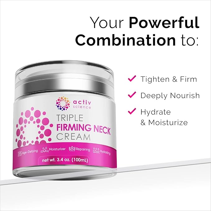 ACTIVSCIENCE Neck Firming Cream - Natural Anti-Aging Facial Moisturizer with Retinol Collagen & Hyaluronic Acid - Day & Night Anti-Wrinkle Cream - Firming, Hydrating Face Cream - 3.4Oz