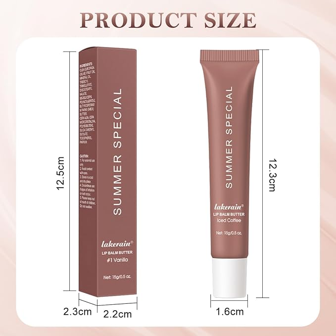 Summer Lip Butter Balm, Moisture and Hydration Lip Gloss, Long-lasting Hydrating Non-Sticky Lip Balm, Soften Dry Lips Lip Care (#Iced Coffee, 1Pcs)