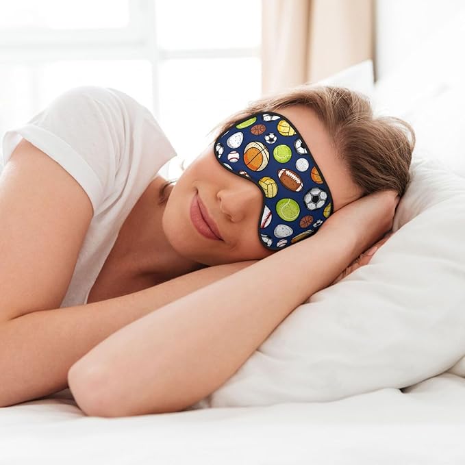 Sleep Eye Mask Retro Colorful Sport Balls Sleep Mask for Women Men Comfortable Eye Mask with Adjustable Strap Soft Eye Cover Blindfold for Travel Yoga Nap Shift Work