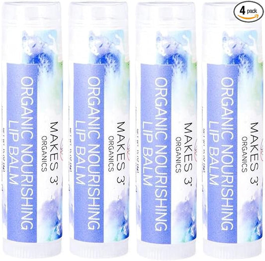 Lip Balm - Organic Natural USDA Certified 100% - Accelerates Healing - Unscented Moisturizing Balm Stick - Prevent Dry Cracked Lips - Hand-Crafted in Santa Barbara, California - 4 Pack Never Run Out