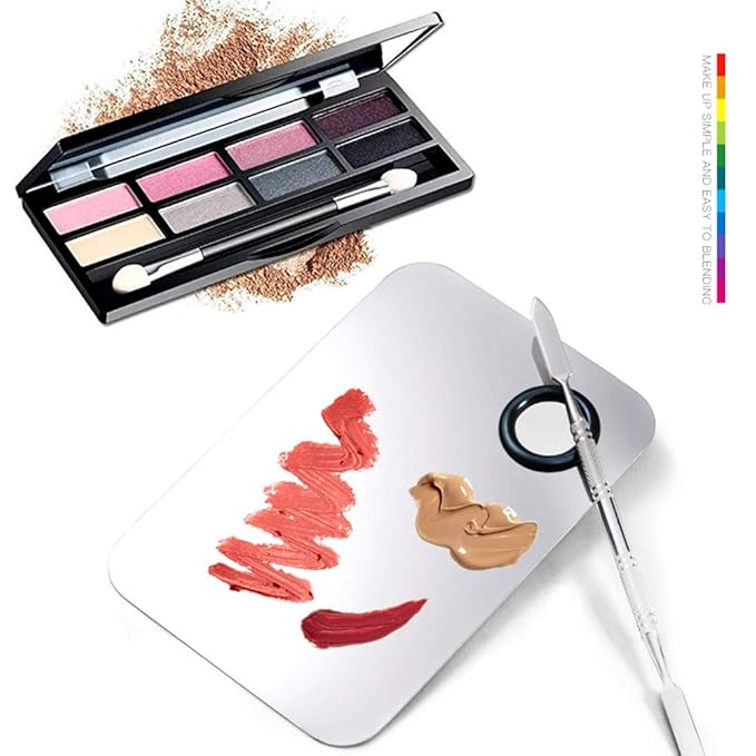 2 Pack Professional Makeup Palette, 2 Types Pro Lady Stainless Steel Cosmetic Artist Spatula with Spatula Tool for Mixing Foundation by ACKLLR, Silver