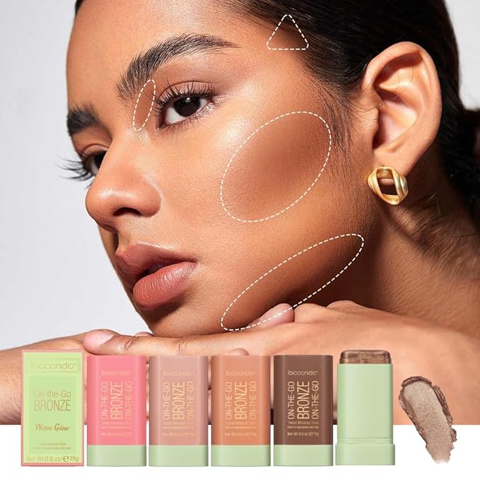 Multi-Use Makeup Bronzer Stick for Effortless Glow - Hydrating Solid Moisturizer with Natural Bronze Tint for Eyes, Lips & Cheeks (#4 Beach Glow)