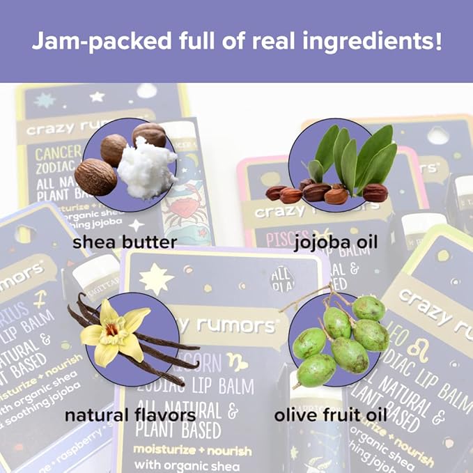 Crazy Rumors Capricorn Zodiac All Natural, Plant Based Lip Balm to Moisturize and Nourish your Lips - Earth Blend (Sweet Vanilla, Fragrant Rose and Plum)