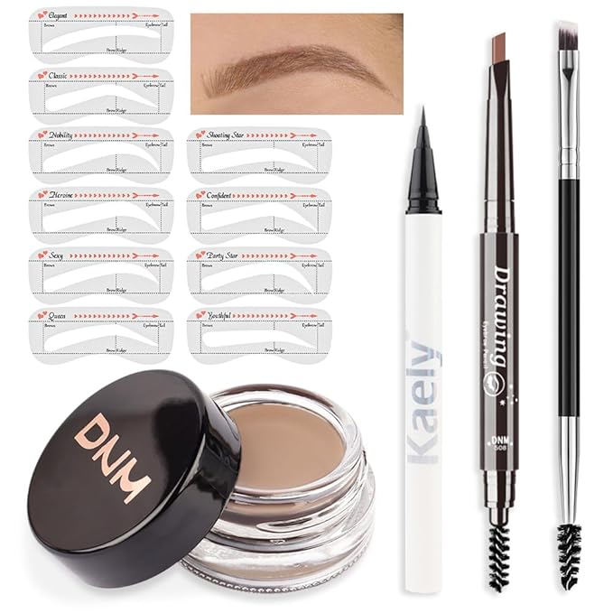evpct Eyebrow Stencils Kit for Women Shaping, Eyebrow Shaper Makeup Kit, Eye Brow Stencil Shaper Tinting kits for Women, with Eyeliner, Eyebrows Pencil, Pomade, Brush and 10 Stencils, Kit-02# BLONDE