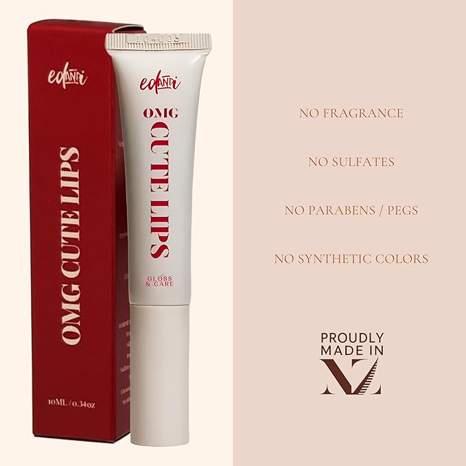 ed&i OMG Cute Lips – Lip Gloss for Women with Shea Butter for Hydration, Light Shimmer, Lip Tinted High Shine Finish, Long Lasting Lip Gloss in Red Vanilla Frosting, Lightweight & Non-sticky