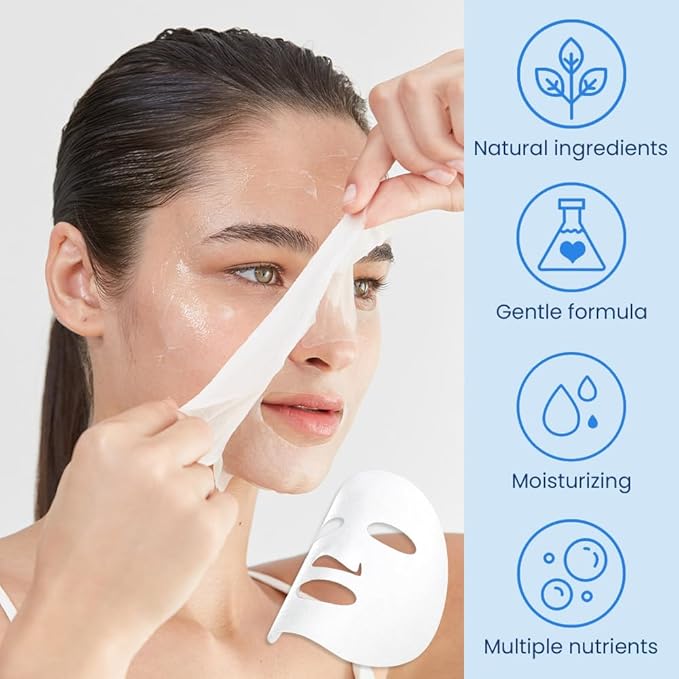 Kaely 10 Pack Hyaluronic Acid Masks, Hydrating Smoothing Face Masks for Women Men, Facial Mask Skin Care Korean, Moisturize Nourish for All Skin Types, Birthday Christmas Gifts, Set04