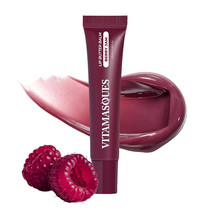 Vitamasques Lip Butter Balm - Berry Jam, Korean Lip Balm - Peptide Lip Treatment - Lips Balm Hydrating - Light Tinted Lips balm - Made in Korea - 0.33 fl.oz