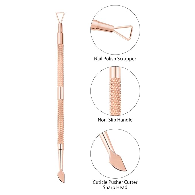 Gel Nail Polish Remover Set - Foil Nail Wraps/Wipes 300 Pcs Soak Off Gel Remover Foils Nail Wraps & 1 Pc Rose Gold Double Head Cuticle Pusher Peeler Scraper