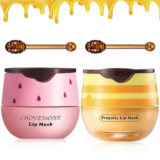 Strawberry & Honey Lip Balm, Vitamin E Lip Masks & Moisturizing Propolis Sleeping Lip Mask, Effective Reduces Lip Lines Prevention Dry and Cracked Lip Scrubs Exfoliator Smoothing Dry Lip Care