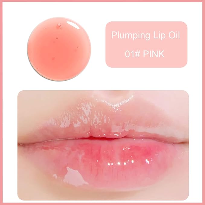 Hydrating Lip Glow Oil, Plumping Watery Lip Gloss, Refreshing Moisturizing Lip Oil Tinted Lip Balm, Lasting Nourishing Revitalizing Lip Tint Lip Care (01# Pink)