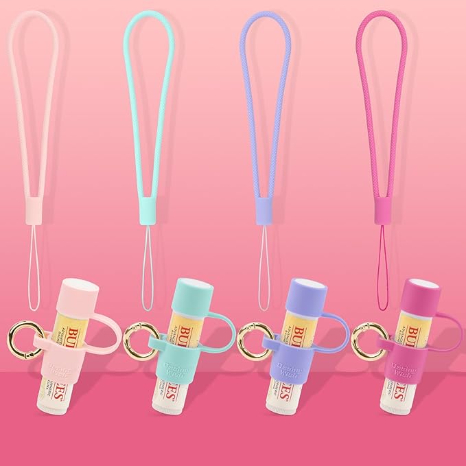 Desing Wish Silicone Lip Balm Holder with Cap Cover Portable Chapstick Holder Keychain Sleeve Lip Balm Key Chain with Key Ring and Wrist Strap Lanyard - Mint Green
