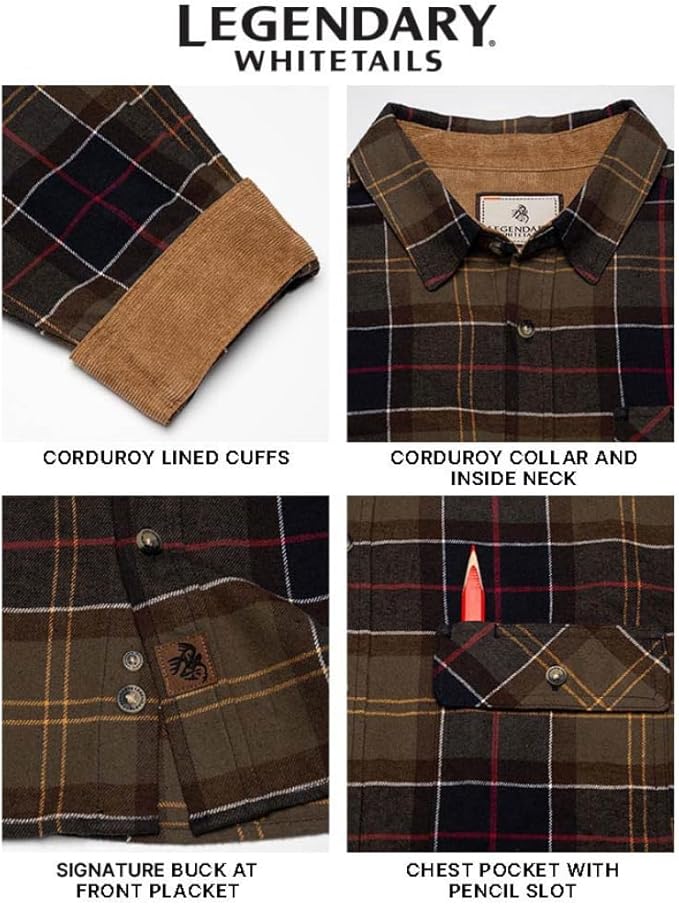 Legendary Whitetails Men's Flannel Shirt Long Sleeve Button Down 100% Cotton