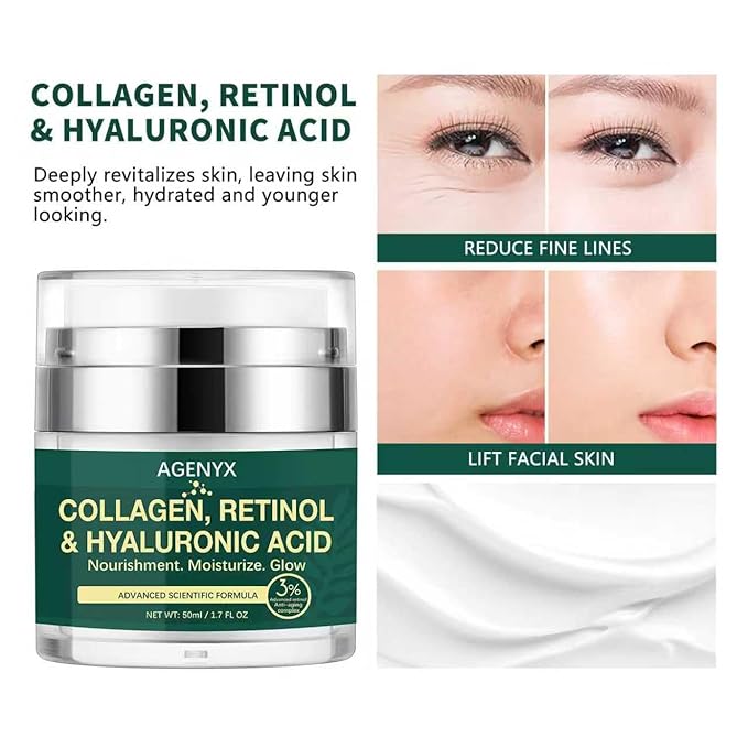 Collagen, Retinol & Hyaluronic Acid Cream – Anti Aging Face & Neck Moisturizer for Women & Men, Day & Night Facial Cream for Wrinkles, Firming, and Hydrating Skin Care 1.7 fl.oz
