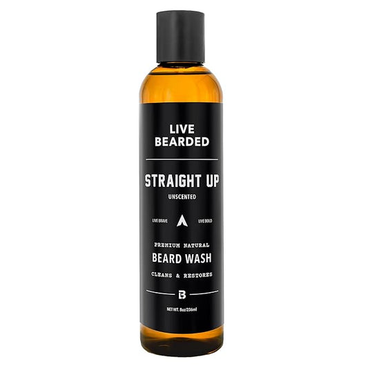 Live Bearded Beard Wash, 8 fl oz - Water-Based Face Cleanser with All-Natural Ingredients for a Gentle, Deep Clean - Made in the USA | Straight Up Unscented - Fragrance-Free