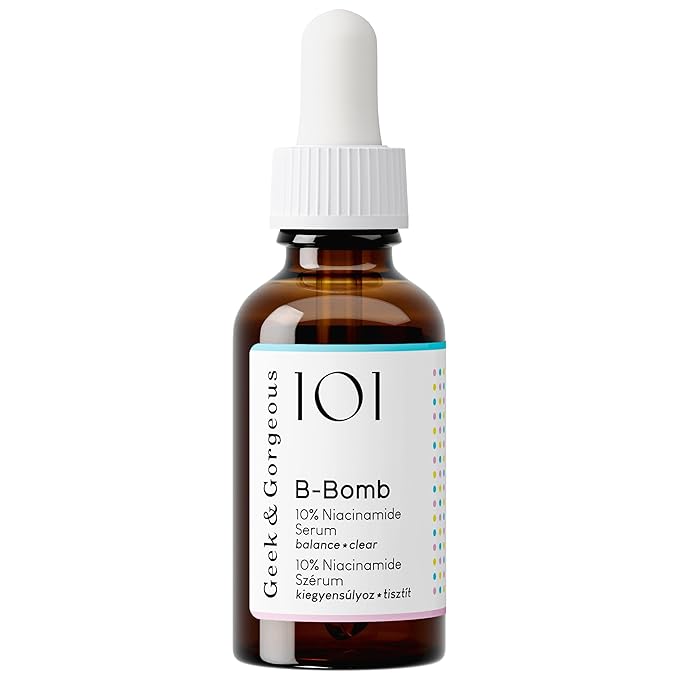Geek & Gorgeous - B-Bomb - 10% Niacinamide Serum, Zinc PCA & Sarcosine, helps enlarged pores, oiliness and blemishes, combination skin, 1 oz
