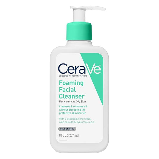 CeraVe Foaming Facial Cleanser, Daily Face Wash for Oily Skin, Hyaluronic Acid + Ceramides + Niacinamide, Fragrance Free & Paraben Free, Non-Drying Oil Control Face Wash, 8 Fluid Ounces