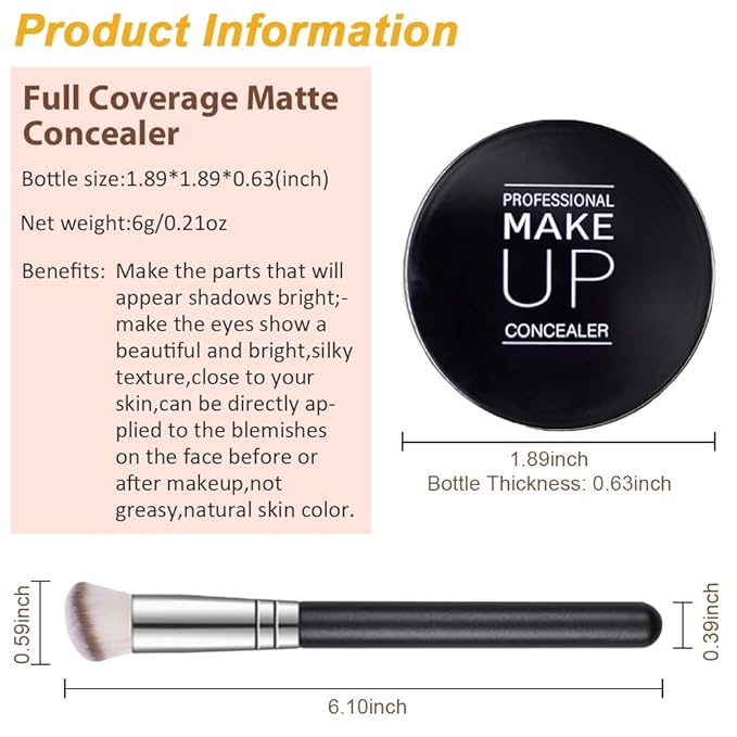 Pot Concealer with Makeup Brush Set,Tattoo Color Correcting Concealer,Full Face Color Correcting Conceal Foundation,Under Eye Concealer Brightener Dark Eye Ring corrector de ojeras (06-TAN)