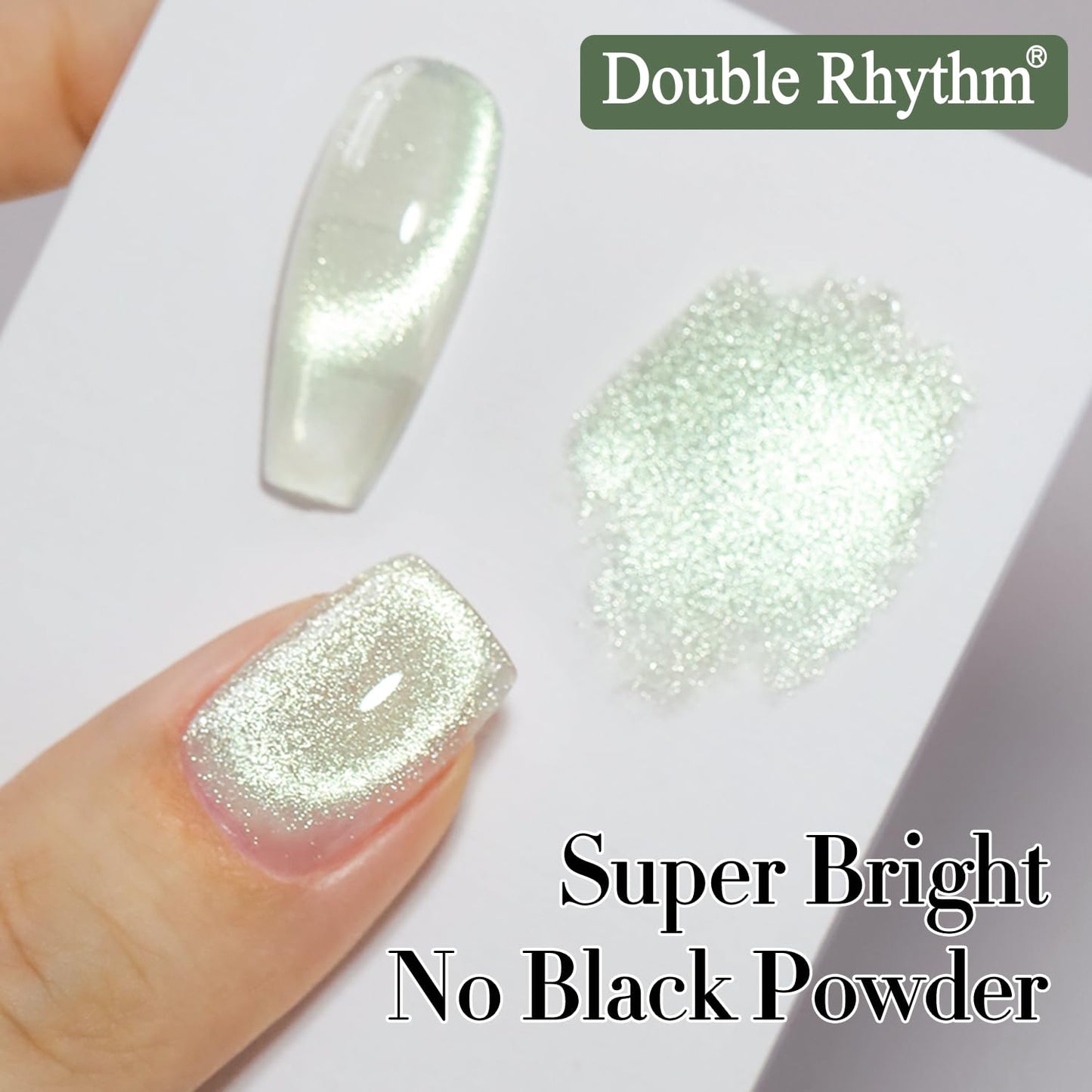 Double Rhythm 15ML Cat Eye Gel Polish with Magnet Holographic Glitter Shimmer Translucent Sheer Color Salon Ice Glass Magnetic Gel at Home (Green-MC1141)