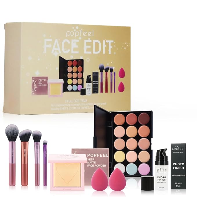 All in One Makeup Kit for Women Full Kit Girls Makeup Gift Sets Xmas Essential Bundle Include Eyeshadow Palette Lipstick Blush Concealer Eyeliner Mascara Foundation Brush Eyebrow Pencil