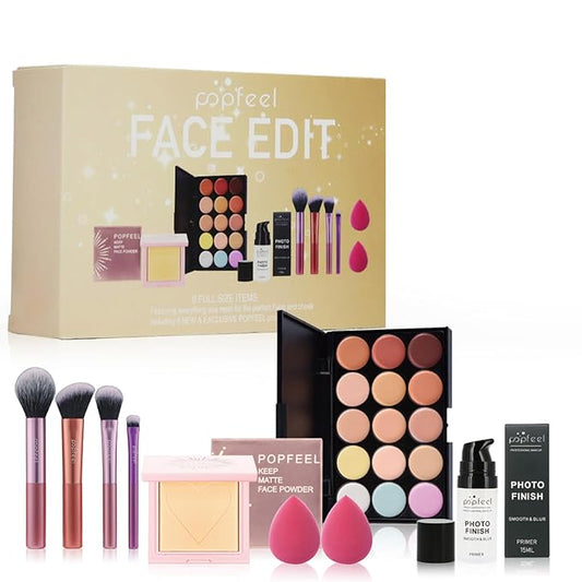 All in One Makeup Kit for Women Full Kit Girls Makeup Gift Sets Xmas Essential Bundle Include Eyeshadow Palette Lipstick Blush Concealer Eyeliner Mascara Foundation Brush Eyebrow Pencil