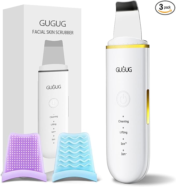 GUGUG Skin Scrubber Face Spatula Skin Spatula Pore Cleaner Blackhead Remover Tools for Facial Deep Cleansing-4 Modes -White