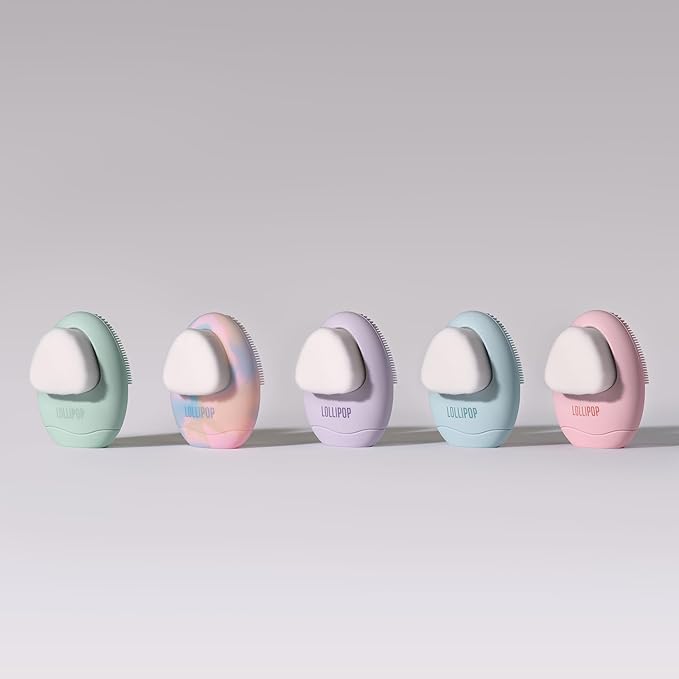 LOLLIPOP Dual-Sided Facial Cleansing Brush | Palm Size Silicone Face Exfoliator and Soft Fiber Cleanser | Manual Face Scrubber for Pores, Makeup Removal, Blackhead and Skincare Routine, Rainbow