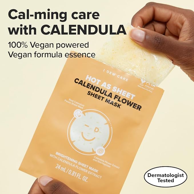 I DEW CARE Calendula Sheet Face Mask - Korean Skincare for Hydrating and Calming Skin | Face Masks with Calendula Extract & Niacinamide, Moisturizing Korean Skin Care, Sheet Masks for Women, 10EA
