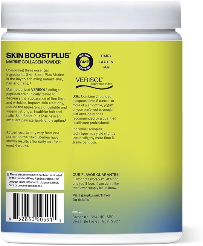 Sparkle Wellness Marine Skin Boost Plus (No Flavor) [50-Serves] | Collagen Powder Supplement with Marine-derived VERISOL Bioactive Hydrolyzed Collagen Peptides, Vitamin C & Hyaluronic Acid