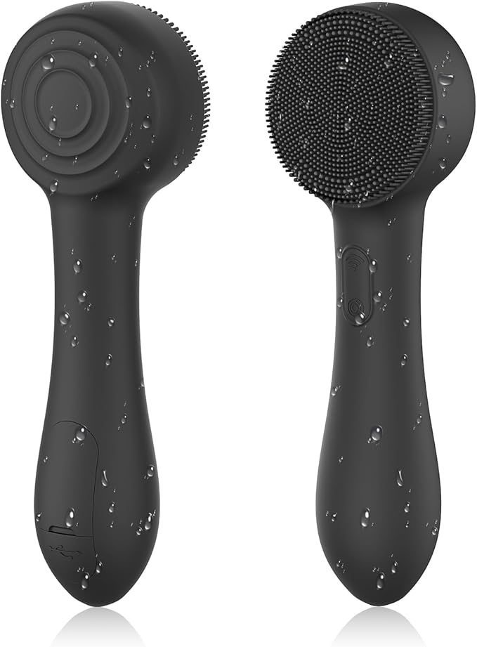 Facial Cleansing Brush Silicone Face Scrubber Waterproof Rechargeable Exfoliator Massage Device for Men & Women, Deep Pore Cleansing, Exfoliating, Removing Blackhead Electric Face Scrub Brush (Black)