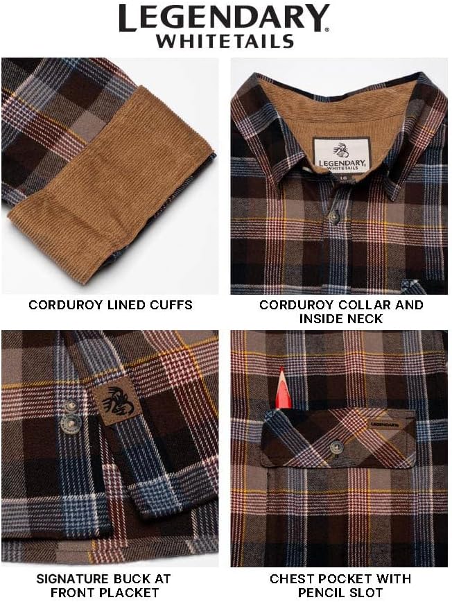 Legendary Whitetails Men's Flannel Shirt Long Sleeve Button Down 100% Cotton