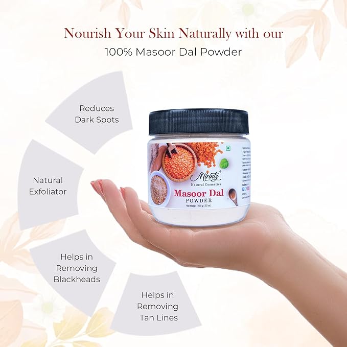 100% Natural Masoor Dal Powder | (3.5 Oz) Organic Lentils Powder for Face & Skin | Red Lentils Powder for Natural Face Pack | Dried Masoor Dal Cleansing Powder & Skin Brightener for Face