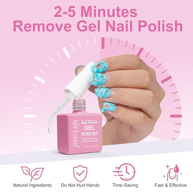 Gel Nail Polish Remover, (2PCS) Gel Polish Remover Kit, Professional Removes Soak-Off and UV Art Nail Lacquer in 3-5Mins, Don't Hurt Your Nails - 15Ml
