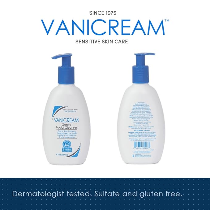 Vanicream Gentle Facial Cleanser with Pump Dispenser - 8 fl oz - Formulated Without Common Irritants for Those with Sensitive Skin