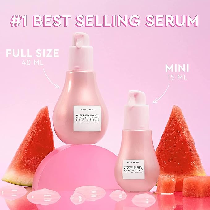 Glow Recipe Watermelon Glow Niacinamide Dew Drops Face Serum - Hydrating Hyaluronic Acid Skincare Serum, Makeup Primer & Liquid Highlighter for Dewy, Glowing Skin - Brightening Face Serums (40ml)