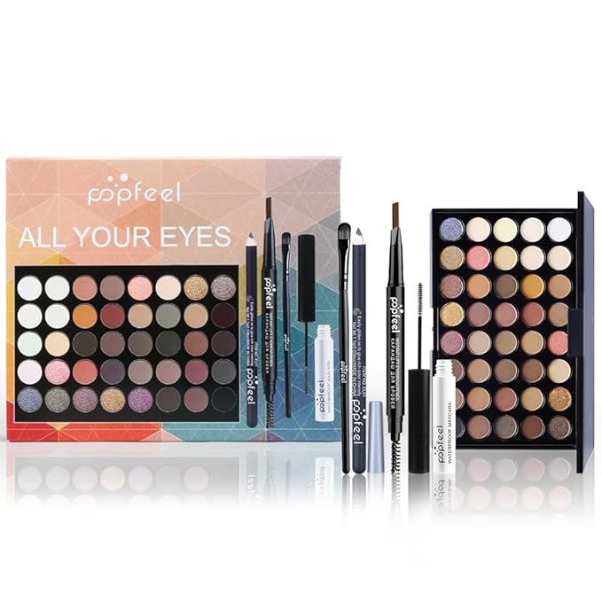 All in One Eyeshadow Palette Makeup Set, Makeup Kits with Makeup Brush, Mascara, Eyebrow Pen,Travel Makeup Bundle Holiday Surprising Makeup Gift Box for Women Girls, Vegan, Maquillage