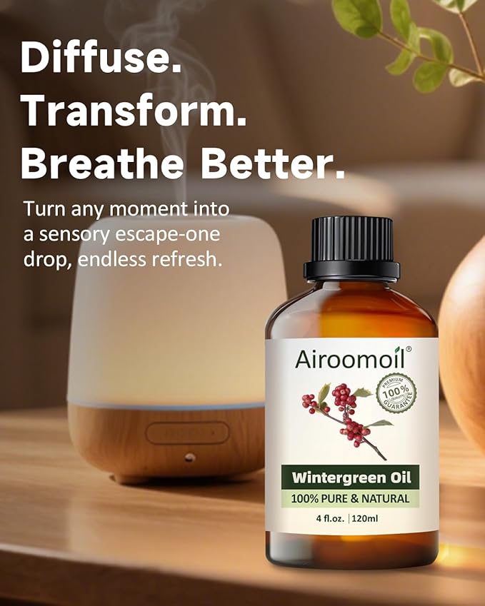Pure Wintergreen Essential Oil, 100% Pure Natural Wintergreen Essential Oil, Premium Grade Essential Oils for Diffusers for Home, Skin, Care Massage, Soap Make, Aromatherapy, 4 Fl Oz | 120ml