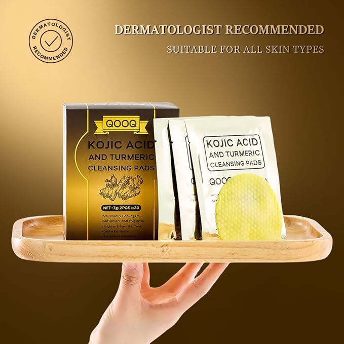 Individually Sealed Turmeric Kojic Acid Cleansing Pads - Stays Fresh, Hygienic! (20 Pads) - Gentle Brightening Exfoliator for Dark Spots & Hyperpigmentation, Travel-Size