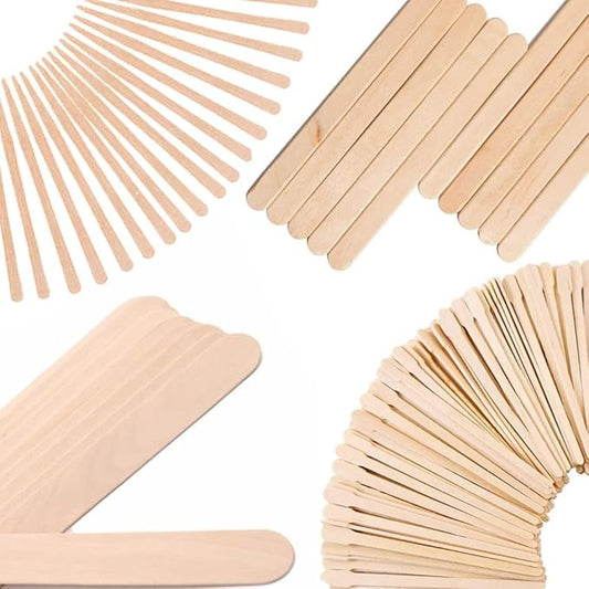 Mibly 4 Style Pack of 600 Assorted Wooden Wax Sticks for Body Legs Face and Small Medium Large Sizes Eyebrow Waxing Applicator Spatulas for Home and Spa Usage (Assorted Pack of 600)