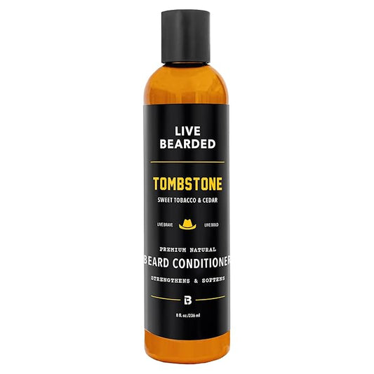 Live Bearded Beard Conditioner, 8 fl oz - Strengthens and Softens Facial Hair - Made in the USA - All-Natural Ingredients with Biotin, Caffeine | Tombstone Scent - Sweet Tobacco, Cedar