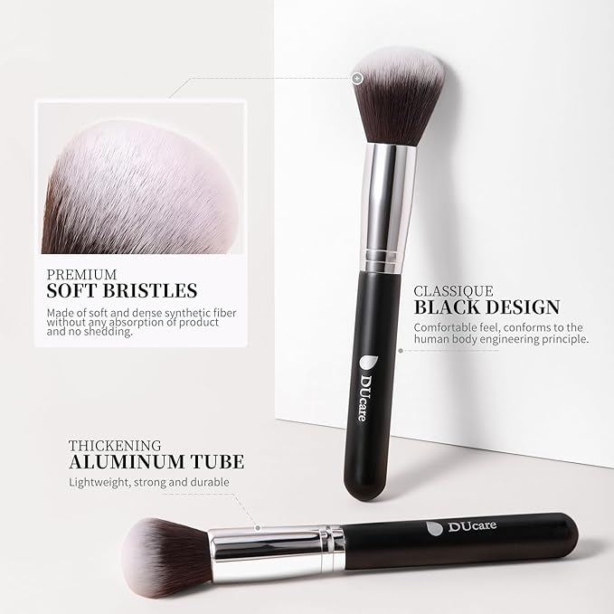 DUcare Makeup Brushes with Bag,15Pcs Makeup Brush Set Christmas Gift Travel Kabuki Foundation Blending Blush Eyeliner Shadow Brow Concealer Brushes Kit Black