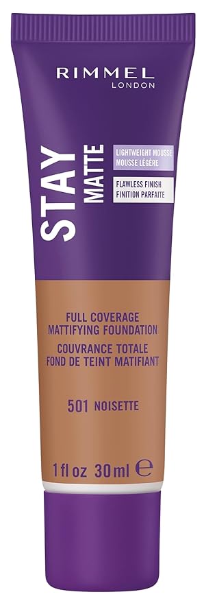 Rimmel London Stay Matte Liquid Mousse - 501 Noisette - Foundation, Lightweight, Shine Control, Oil-Free, 1oz