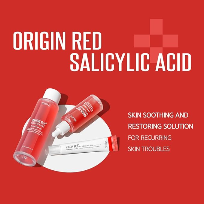 NACIFIC Origin Red Salicylic Acid Triple Set (Toner 150ml Serum 50ml Cream 20ml) Skin Barrier Strengthening, PH 5.5, AHA, BHA, PHA, Soothing