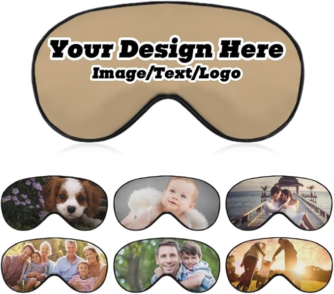 Customize Eye Mask Personalized Sleep Mask Upload Your Image Text Logo Custom Eye Cover with Adjustable Strap for Men Women Friends Brothers and Sisters, Tan, 8.1"x4.1"